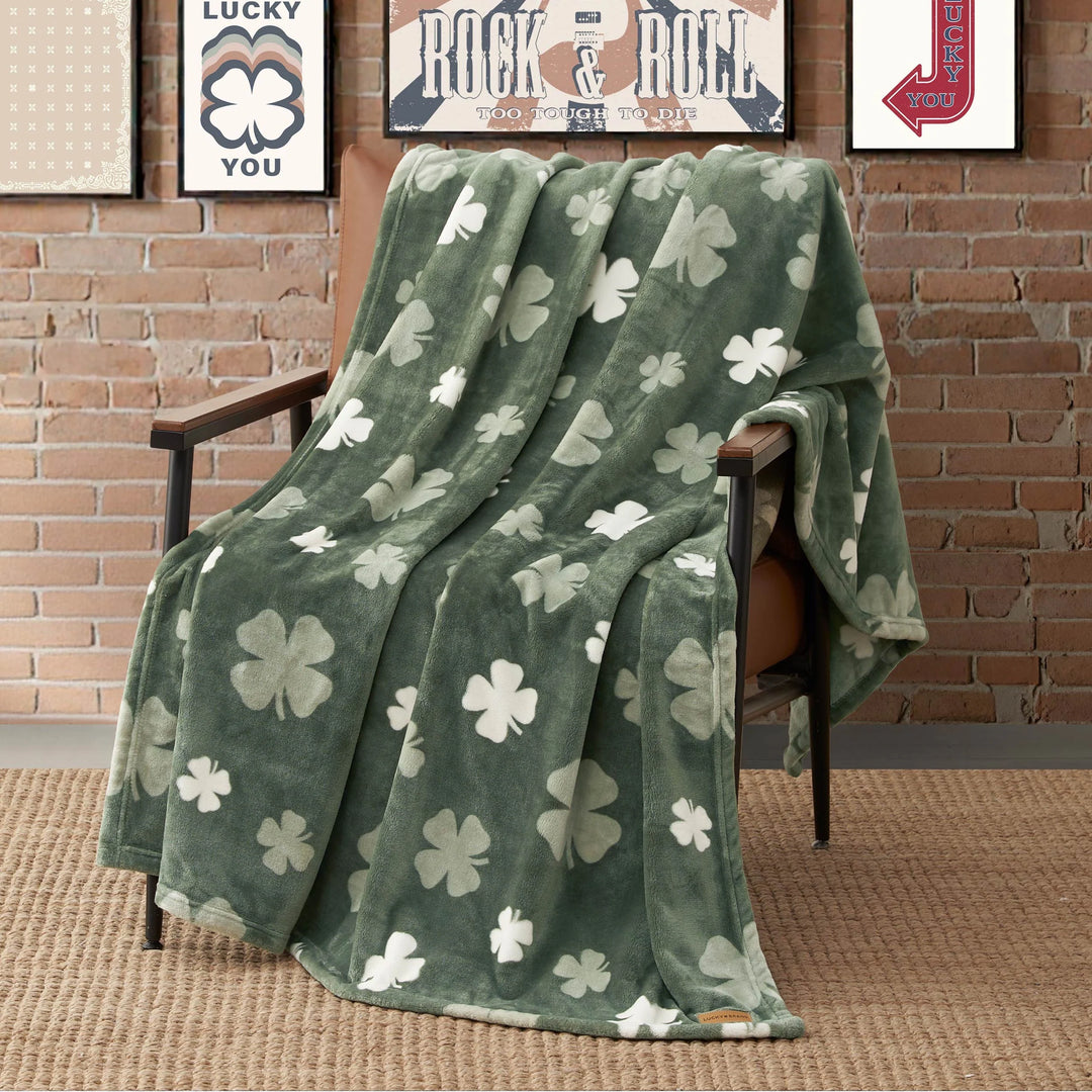Lucky Clovers Plush Throw Blankets