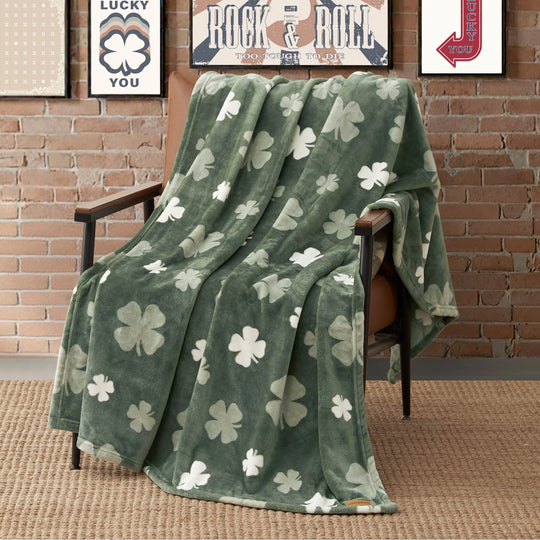 Lucky Clovers Plush Throw Blankets