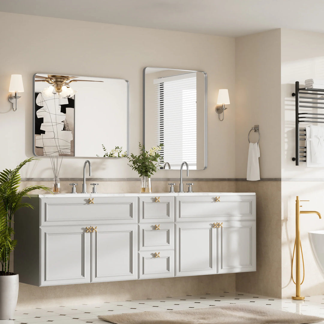 Modern Rounded Rectangle Metal Frame Wall Mirror