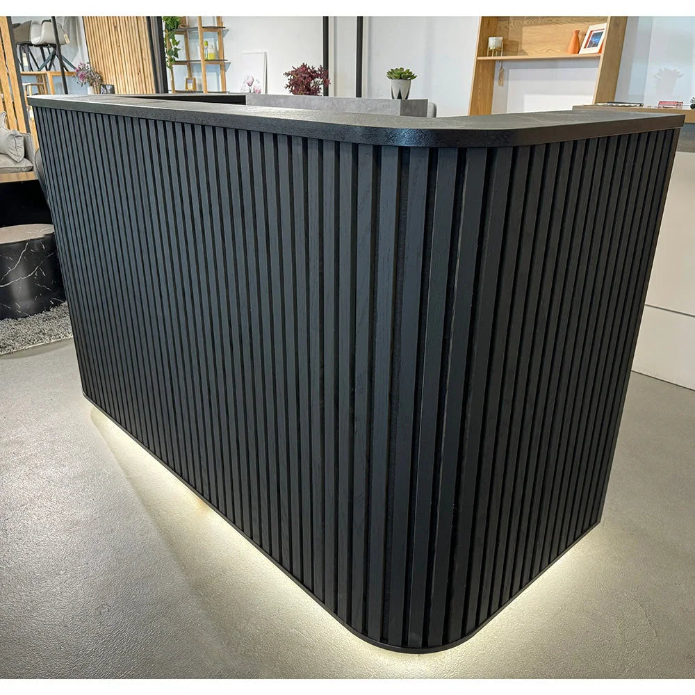 WESOME 70.87In Mid Century Curved Reception Desk with Cable Box LED Light