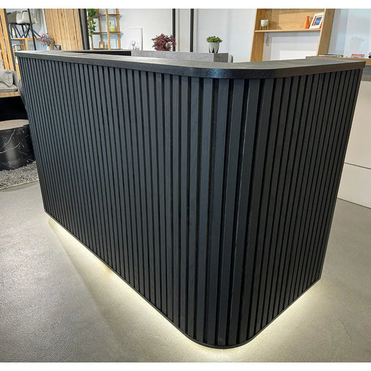 WESOME 70.87In Mid Century Curved Reception Desk with Cable Box LED Light