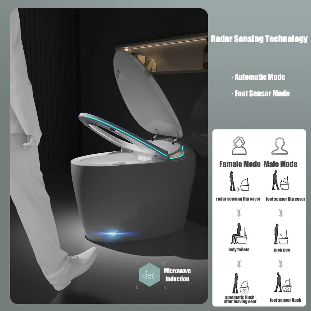 Smart Toilet Bidet with Built-In Tank Auto Open Lid Soft-Closing Heat Seat Auto/Blackout Flush