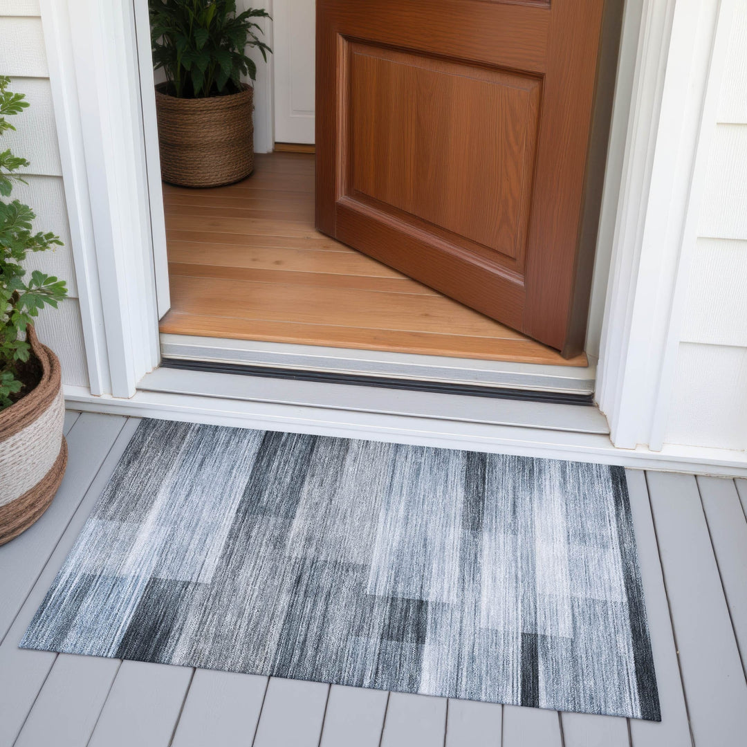 Machine Washable Indoor/Outdoor Geo Blocks Chantille Rug