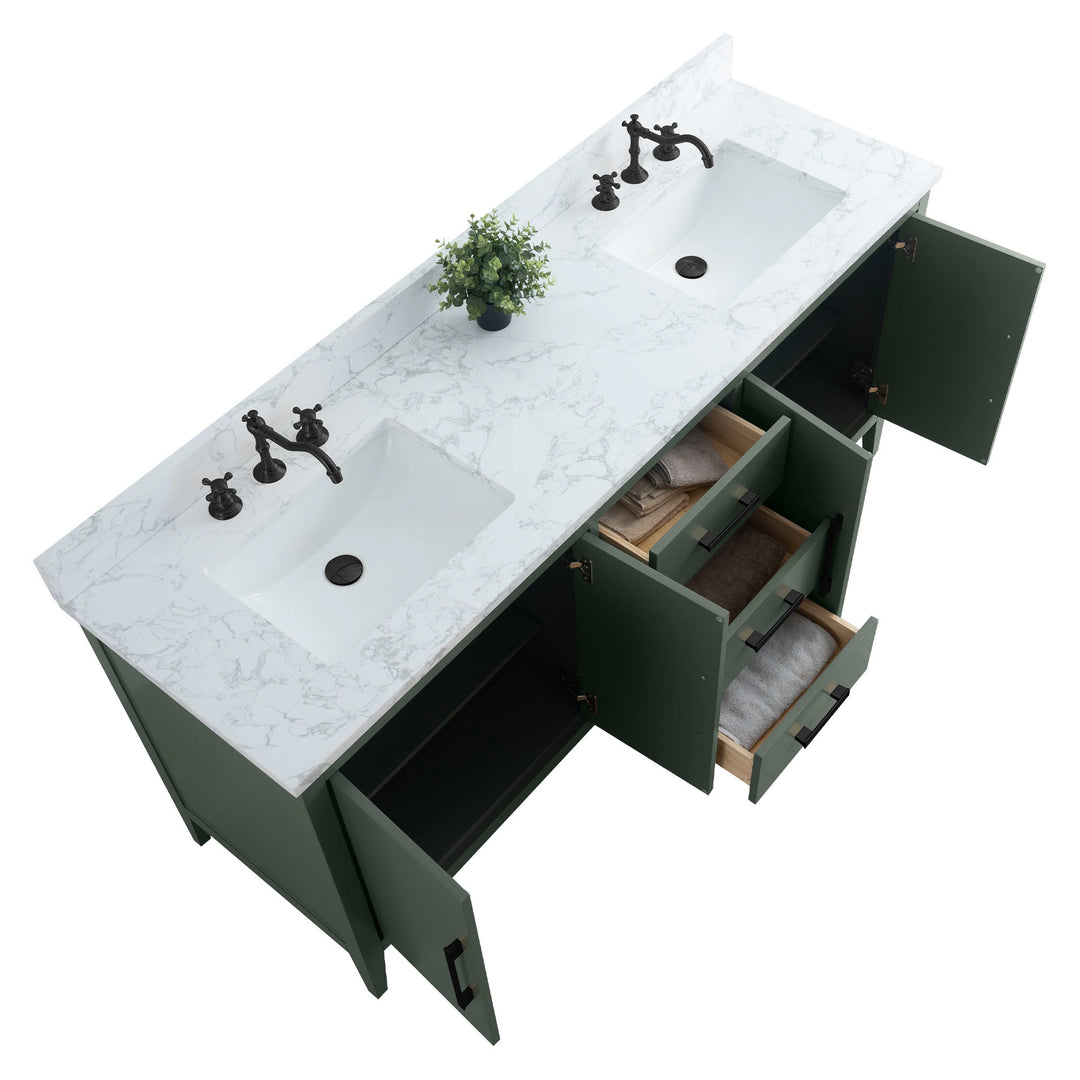 72" Double Sink Bathroom Vanity Cabinet with Engineered Marble Top