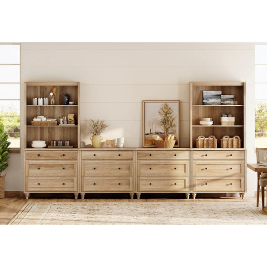 Entertainment Center with Bookshelves for Tvs up to 75", Oak