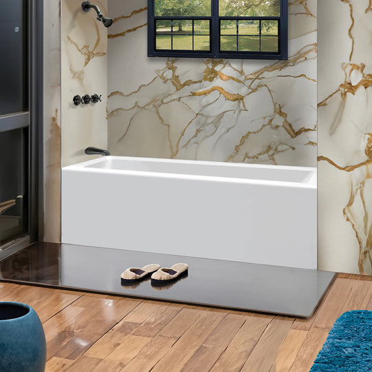 Acrylic-Fiberglass Soaking Bathtub, White. Alcove/Apron Front