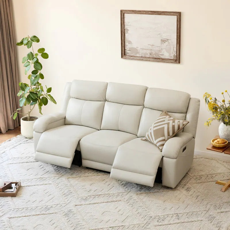 Hadlee Genuine Leather Reclining Sofa with Multi-Function Console.