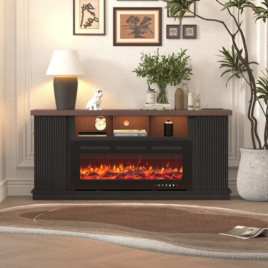70" TV Stand with Electric Fireplace Heater, Media Entertainment Center Console for Tvs up to 80" with Storage Cabinet