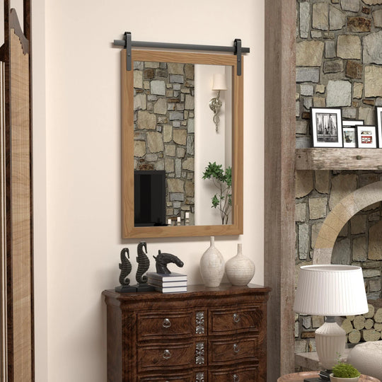 Farmhouse Barn Door Solid Wood Frame Bathroom Vanity Wall Mirror
