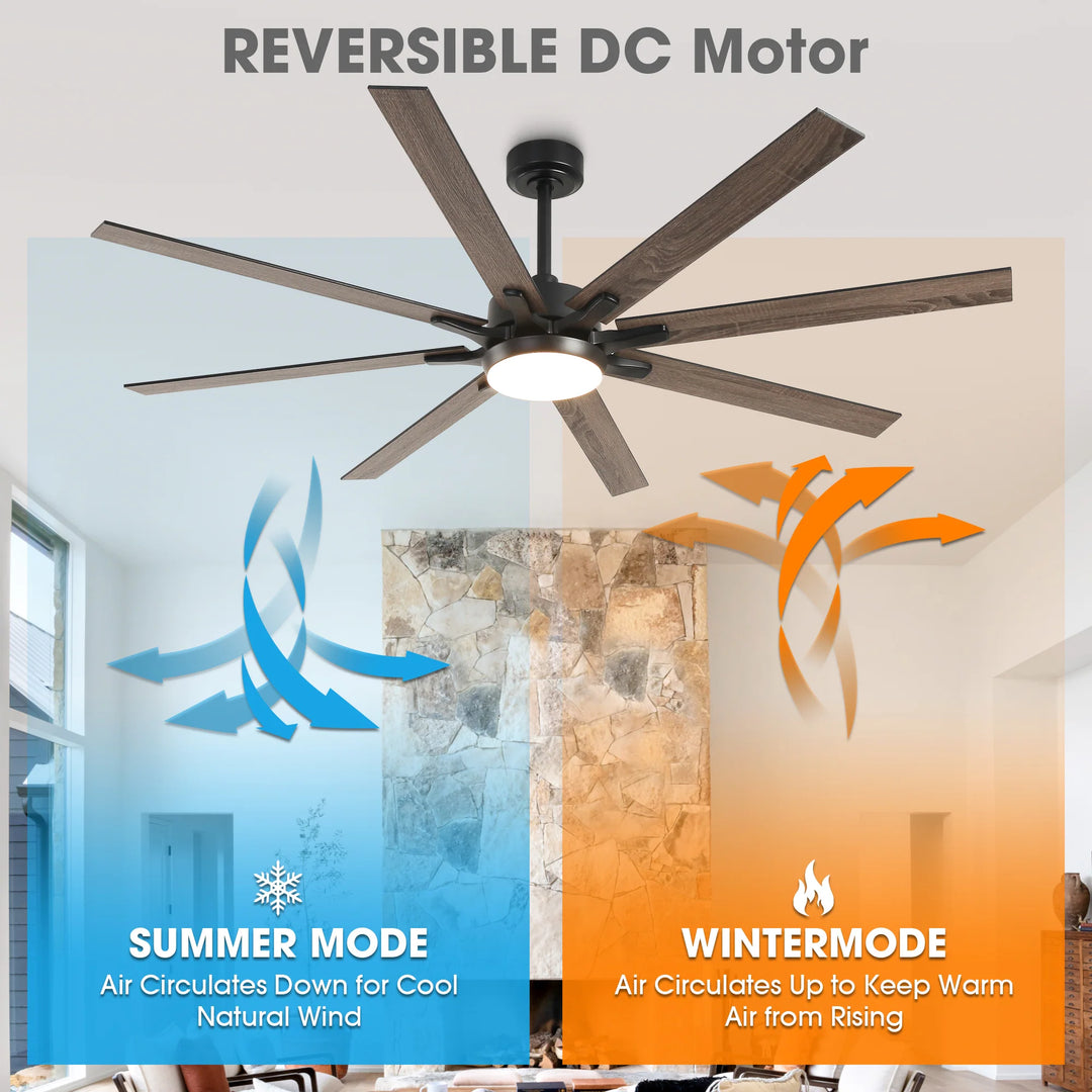 65-Inch Modern Reversible Dimmable Large Ceiling Fan with Light and Remote