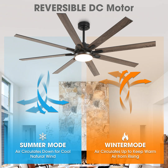 65-Inch Modern Reversible Dimmable Large Ceiling Fan with Light and Remote