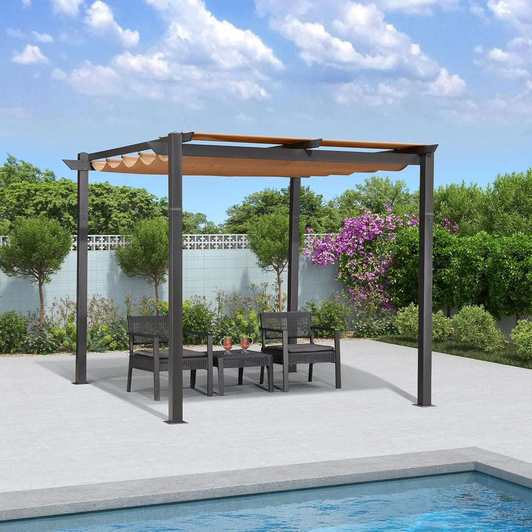 Gazebo Outdoor Retractable White Heavy-Duty Aluminum Pergola with Extra Top Roof
