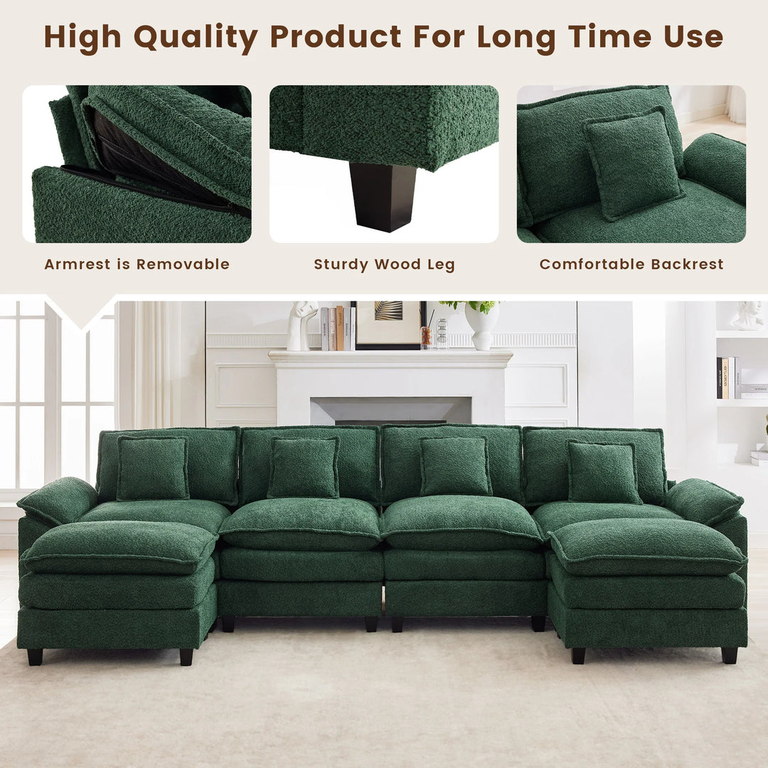 Modular Chenille Sectional Sofa with Ottomans, Deep Seat, Wide Padded Armrests, 2-Seat / 3-Seat / 4-Seat Options