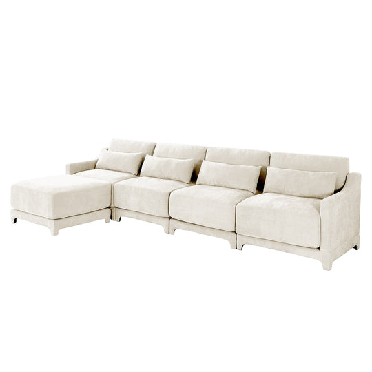 Modern Chenille 4-Seater Sofa with 2 Ottoman, Lumbar Cushions, Ergonomic Backrest, High-Resilience Spongeand Tufted Armrests