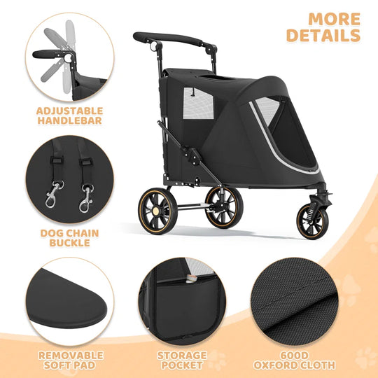 Foldable Pet Stroller for Small & Medium Dogs and Cats 3-Wheel Dog Stroller with 9 Angles Adjustable Handlebar