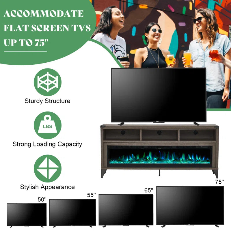 Bowrah TV Stand for Tvs up to 75" with Electric Fireplace Included