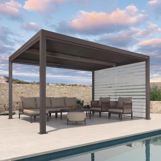 Bronze Louvered Pergola with Adjustable Roof for Deck Backyard Garden Hardtop Gazebo