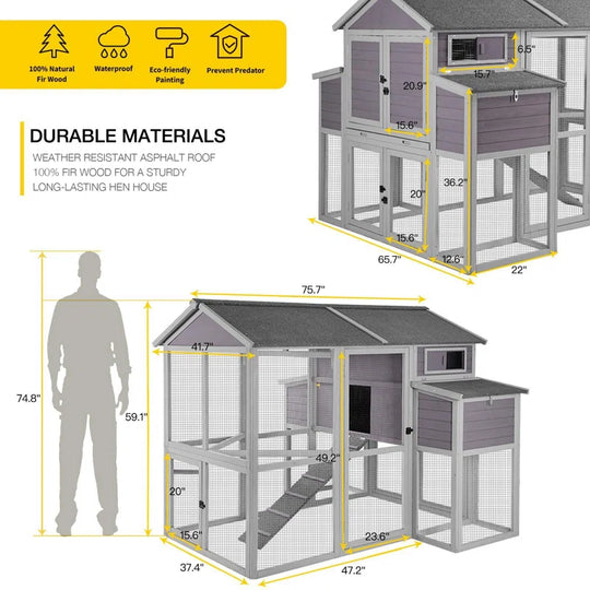 25.7 Square Feet Chicken Coop with Chicken Run for up to 10 Chickens