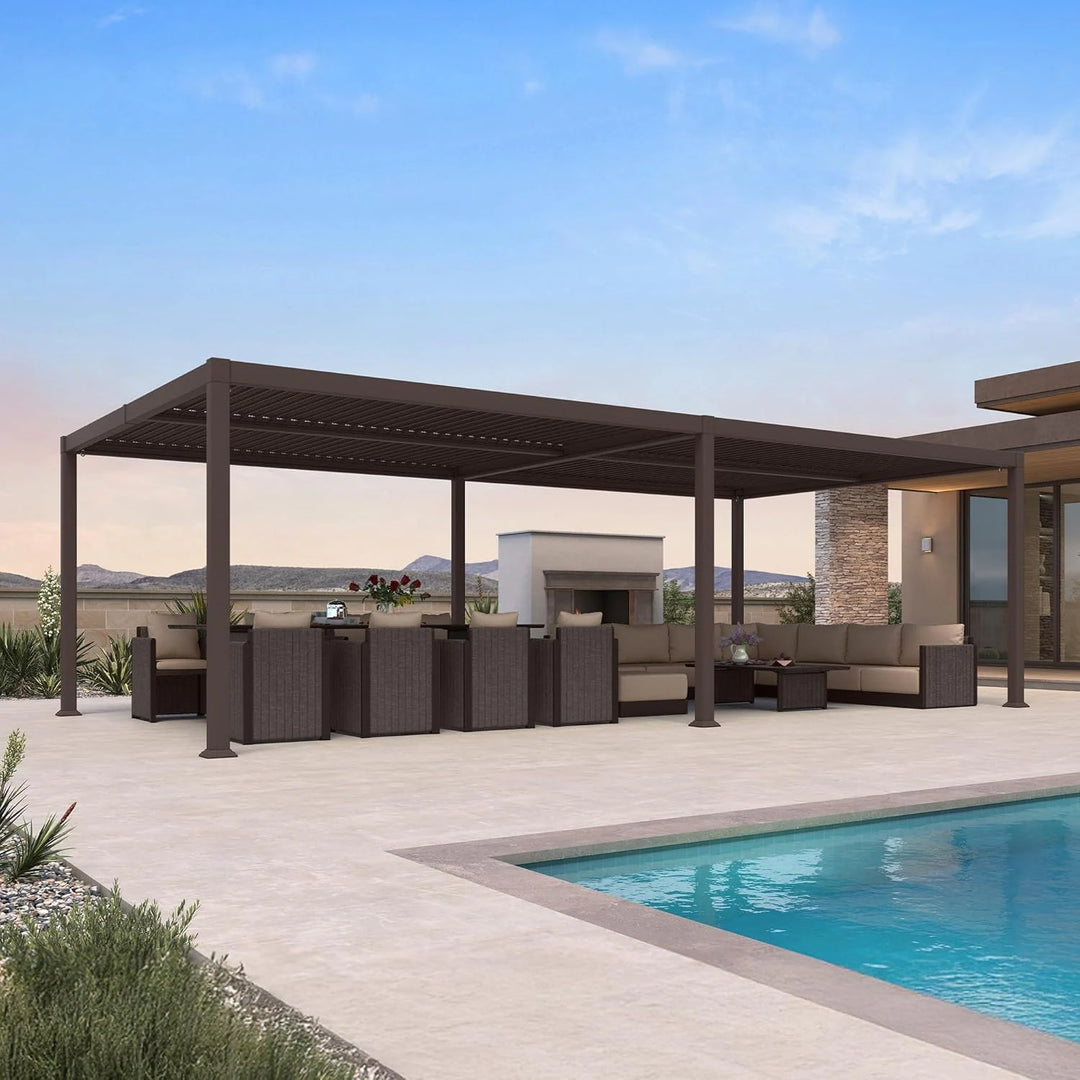 Bronze Louvered Pergola Sun Shade Shelter with Adjustable Metal Roof for Patio Hardtop Pergola