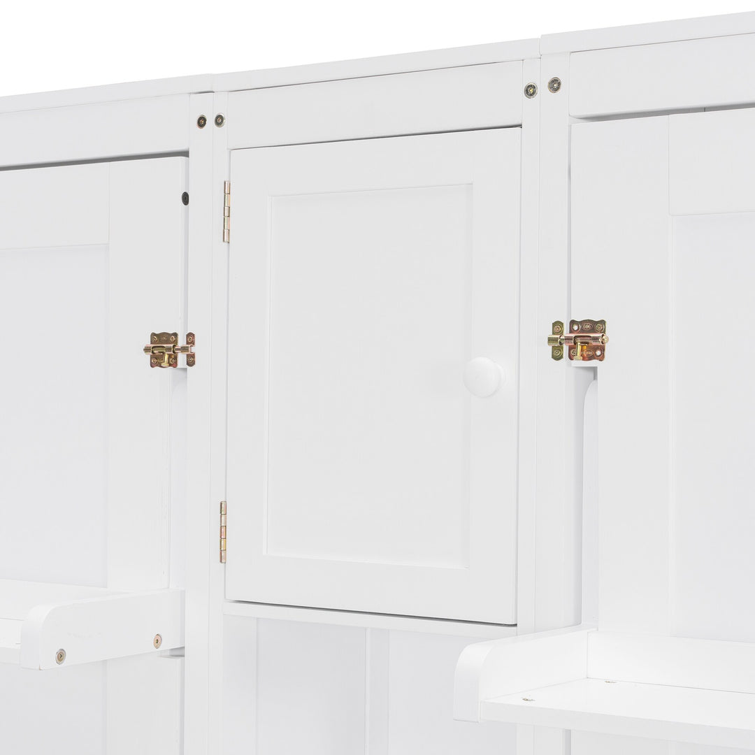 Dual Twin Size Wall Murphy Beds with Cabinets and Shelves, Space-Saving Design