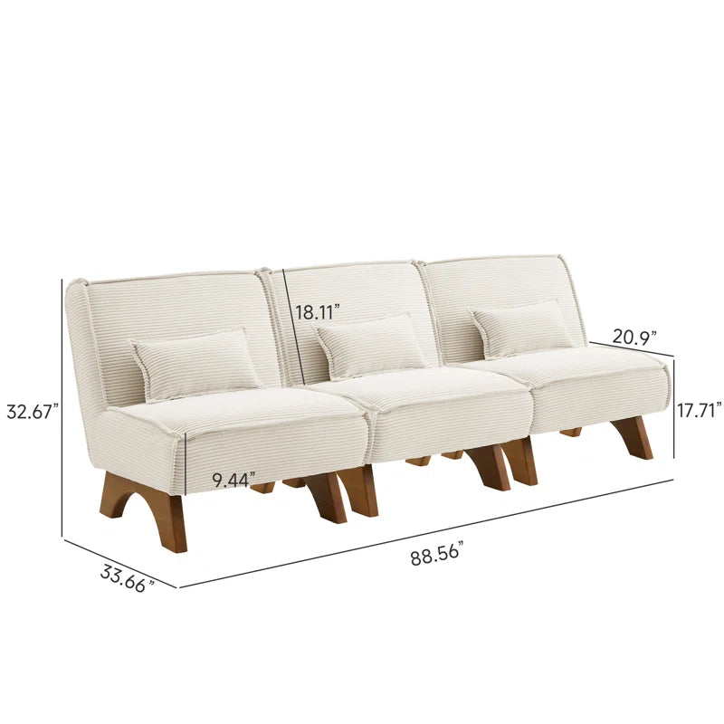90''W Upholstered Spacious 3 Seat Sofa Will Pillow