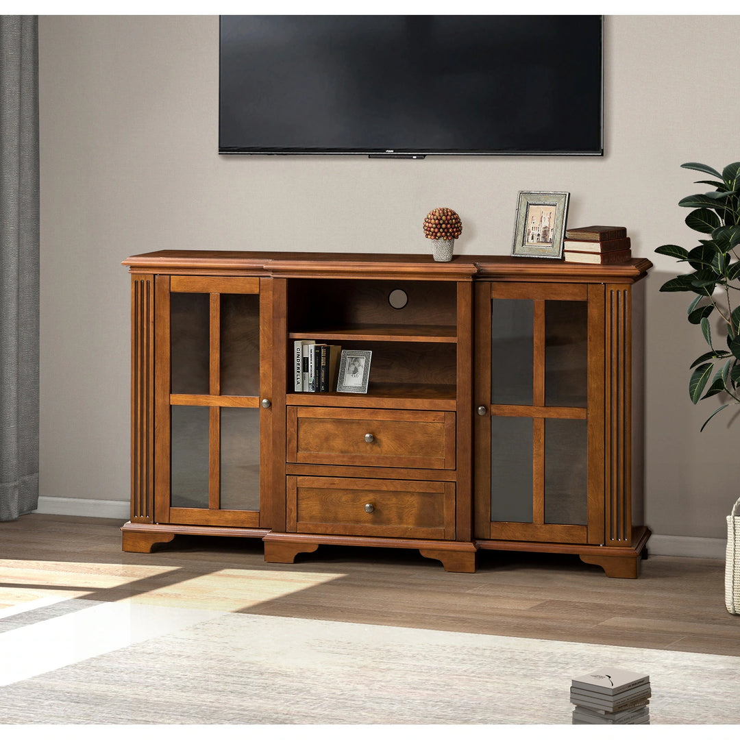 Dietrich Rustic Multifunctional Wooden TV Stand with Shelf and 2 Drawers and Sturdy Legs by