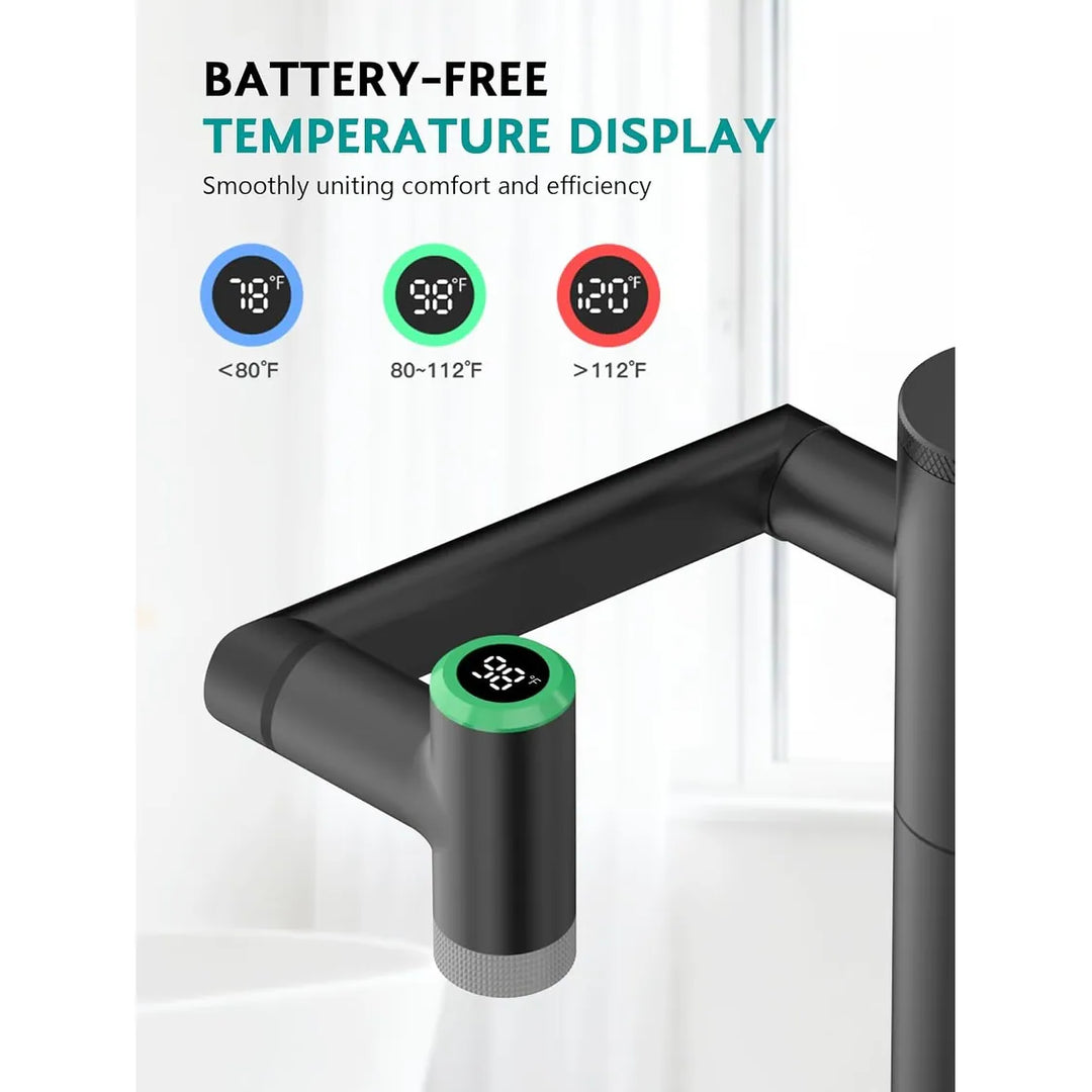 Rotatable Single Hole Bathroom Sink Faucet with Built-In Filter, Temperature Display in Fahrenheit, 2 Water Modes