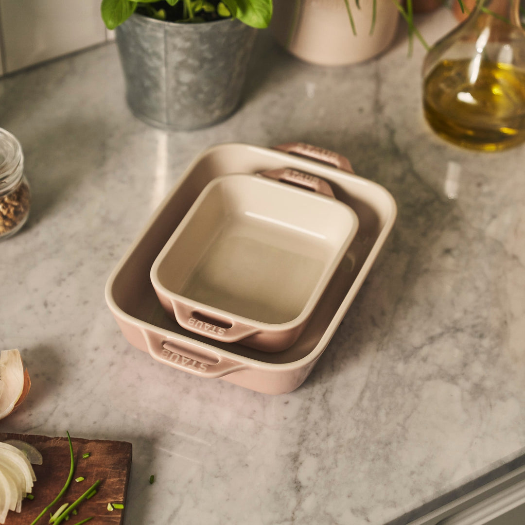 Ceramic 2-Pc Rectangular Baking Dish Set Macaron Pastel