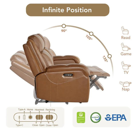 Hadlee Genuine Leather Reclining Sofa with Multi-Function Console.