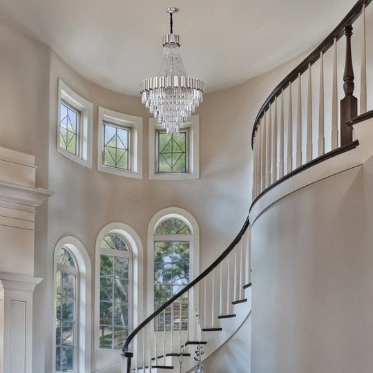 Large Crystal Chandelier - 35.4"Modern 6-Tier 17-Light Chrome Ceiling Light, Luxury K9 Crystal