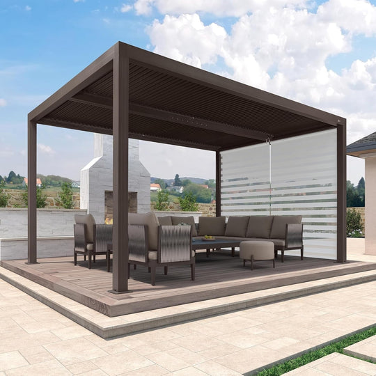 Bronze Louvered Pergola with Adjustable Roof for Deck Backyard Garden Hardtop Gazebo