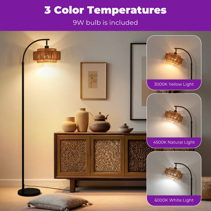 Aarzo 69.6" Arched Rattan Floor Lamp with LED Light and Remote Control