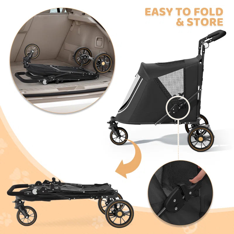 Foldable Pet Stroller for Small & Medium Dogs and Cats 3-Wheel Dog Stroller with 9 Angles Adjustable Handlebar