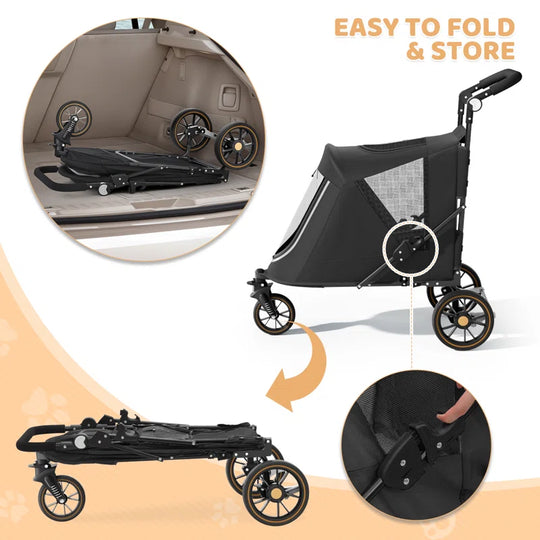 Foldable Pet Stroller for Small & Medium Dogs and Cats 3-Wheel Dog Stroller with 9 Angles Adjustable Handlebar