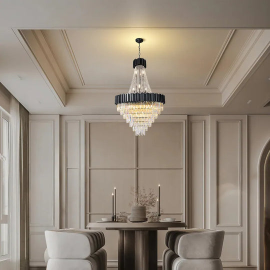 Large Crystal Chandelier - 35.4"Modern 6-Tier 17-Light Chrome Ceiling Light, Luxury K9 Crystal