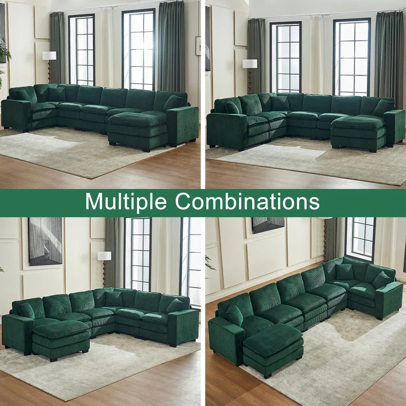 Modern U-Shaped 6-Seater Sectional Sofa with One Footstool