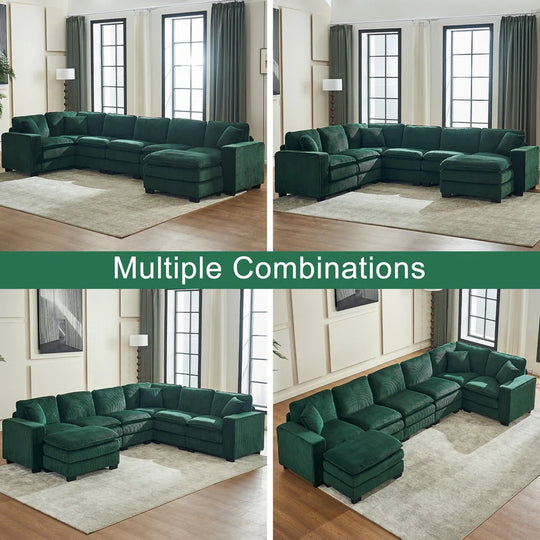 Modern U-Shaped 6-Seater Sectional Sofa with One Footstool