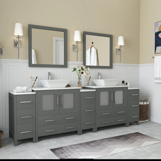 96-Inch Double Sink Bathroom Vanity Set with Engineered Marble Top and Free Mirror - 96 X 18.5 X 36 Inches