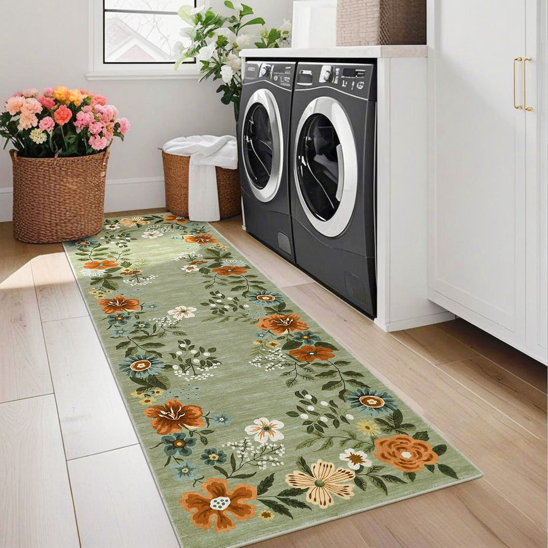 Floral Rugs Modern Indoor Soft Ultra-Thin Carpet Low Pile Flower Print Non Slip Throw Rug for Nursery Bedroom