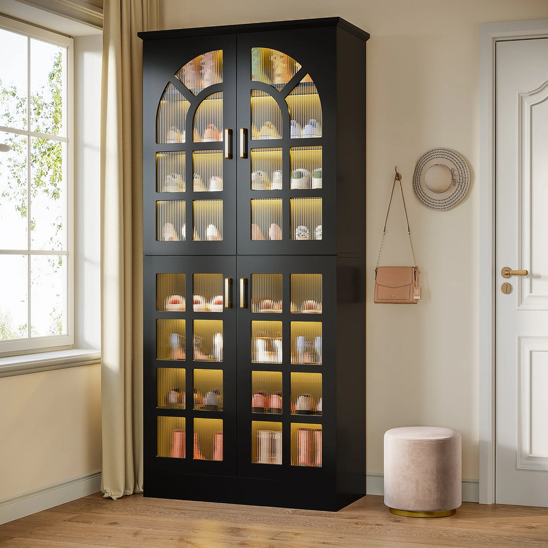 35 Pairs Tall Shoe Storage Cabinet with Doors, 8 Tiers Shoe Rack Organizer with LED Light and Adjustable Shelves for Entryway