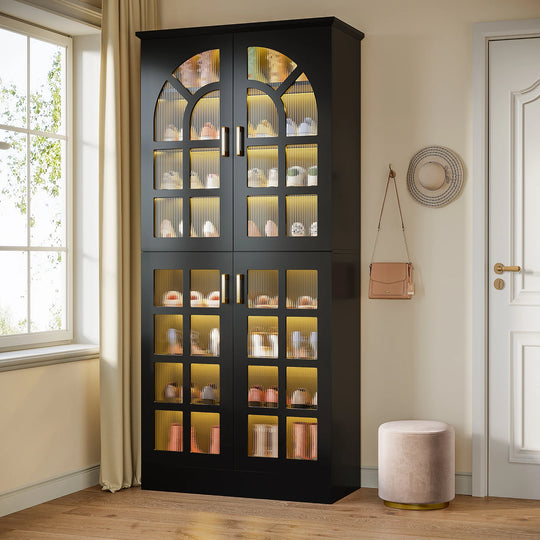 35 Pairs Tall Shoe Storage Cabinet with Doors, 8 Tiers Shoe Rack Organizer with LED Light and Adjustable Shelves for Entryway