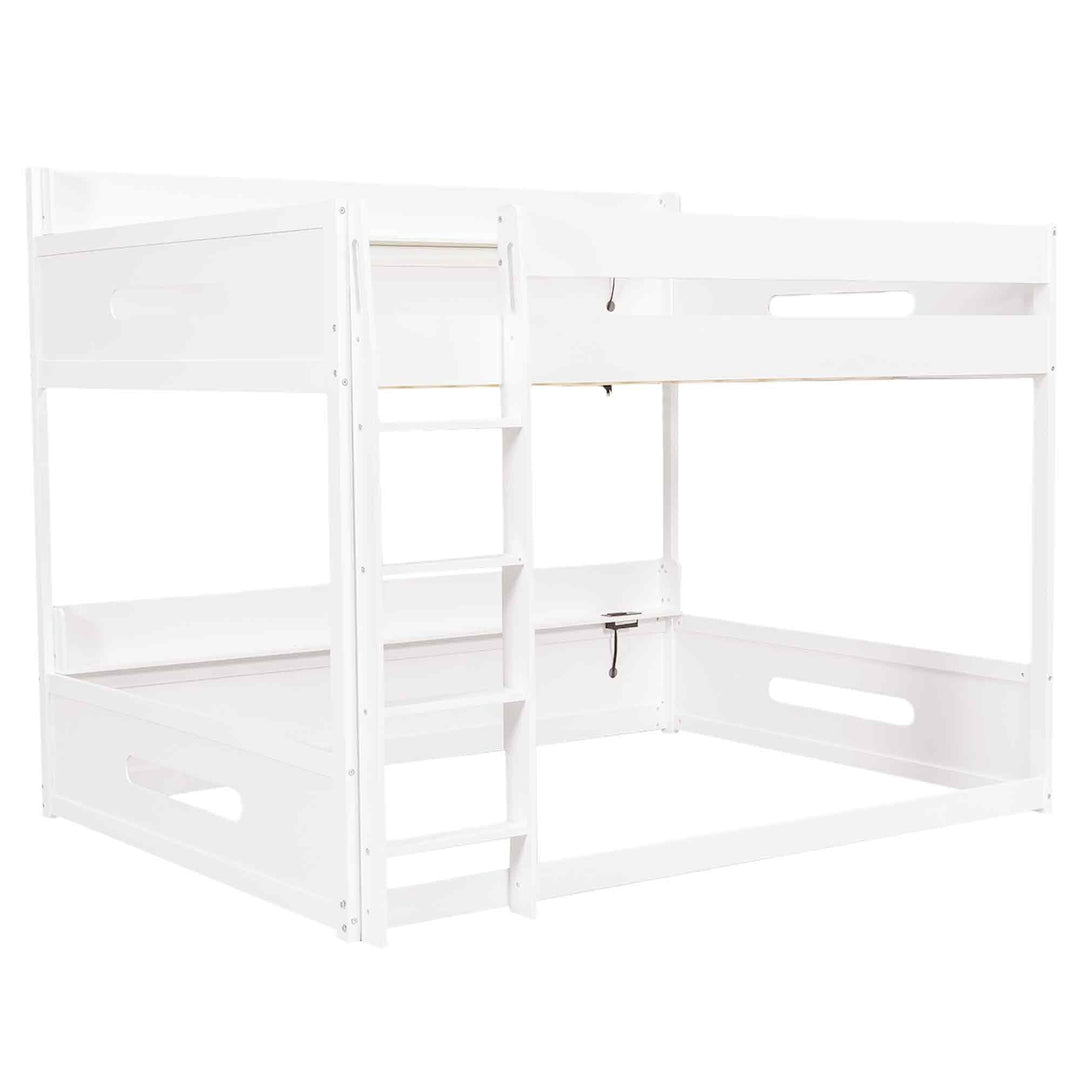 Queen over Queen Bunk Bed with Storage Shelves & USB Ports by