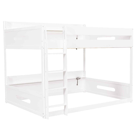 Queen over Queen Bunk Bed with Storage Shelves & USB Ports by