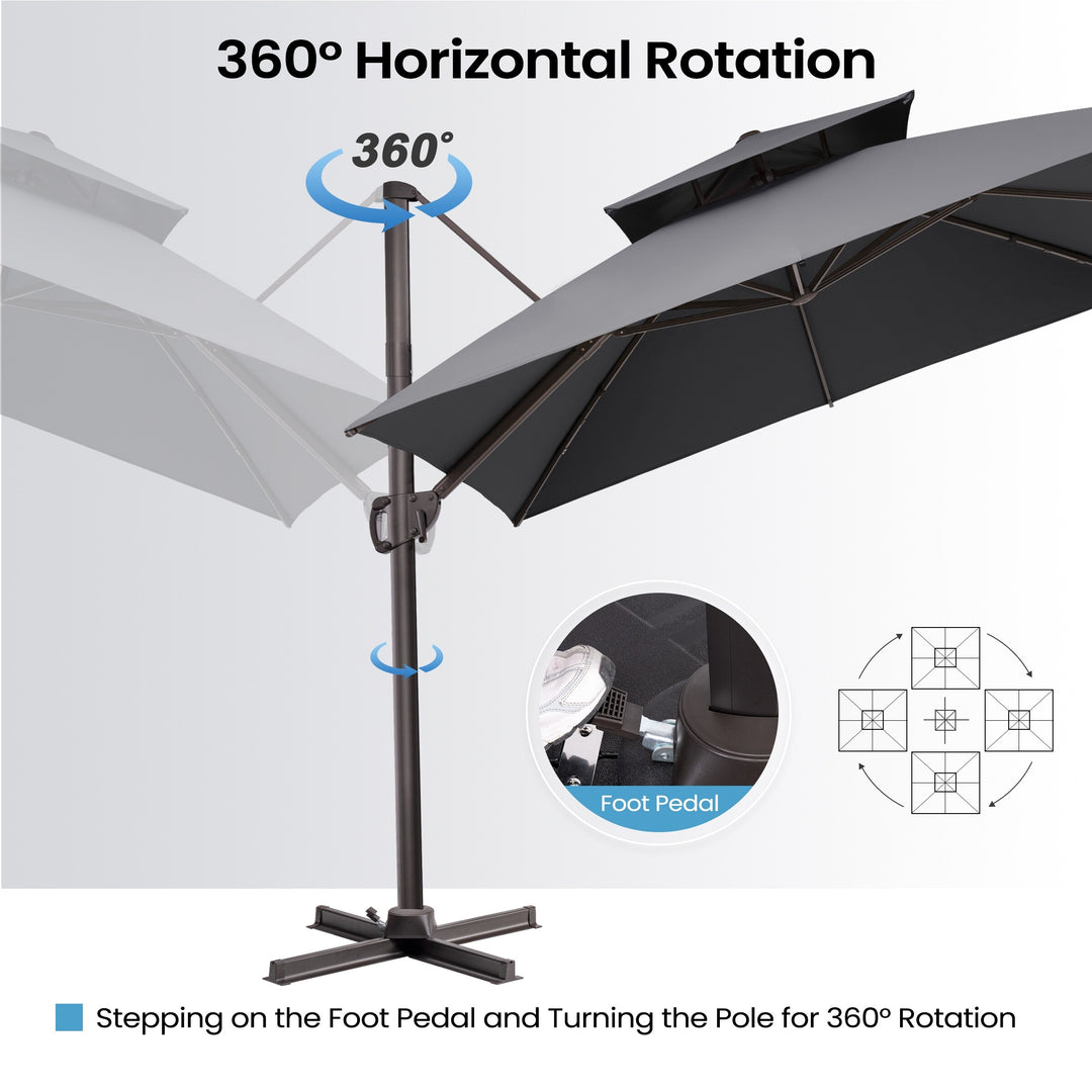 11 X 11 FT Outdoor Square Patio Cantilever Offset Umbrella with Crank and 360 Degrees Rotation