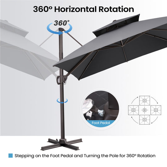 11 X 11 FT Outdoor Square Patio Cantilever Offset Umbrella with Crank and 360 Degrees Rotation