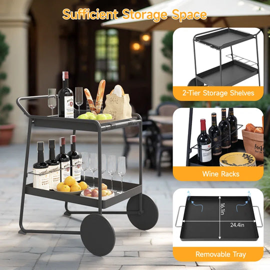 2 Tiers Kitchen Serving Bar Cart