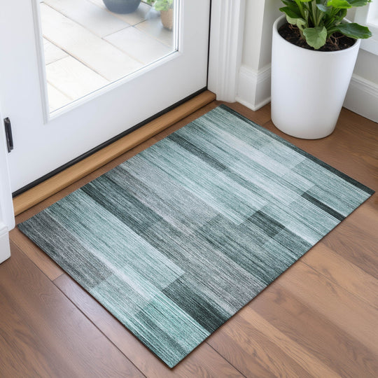 Machine Washable Indoor/Outdoor Geo Blocks Chantille Rug