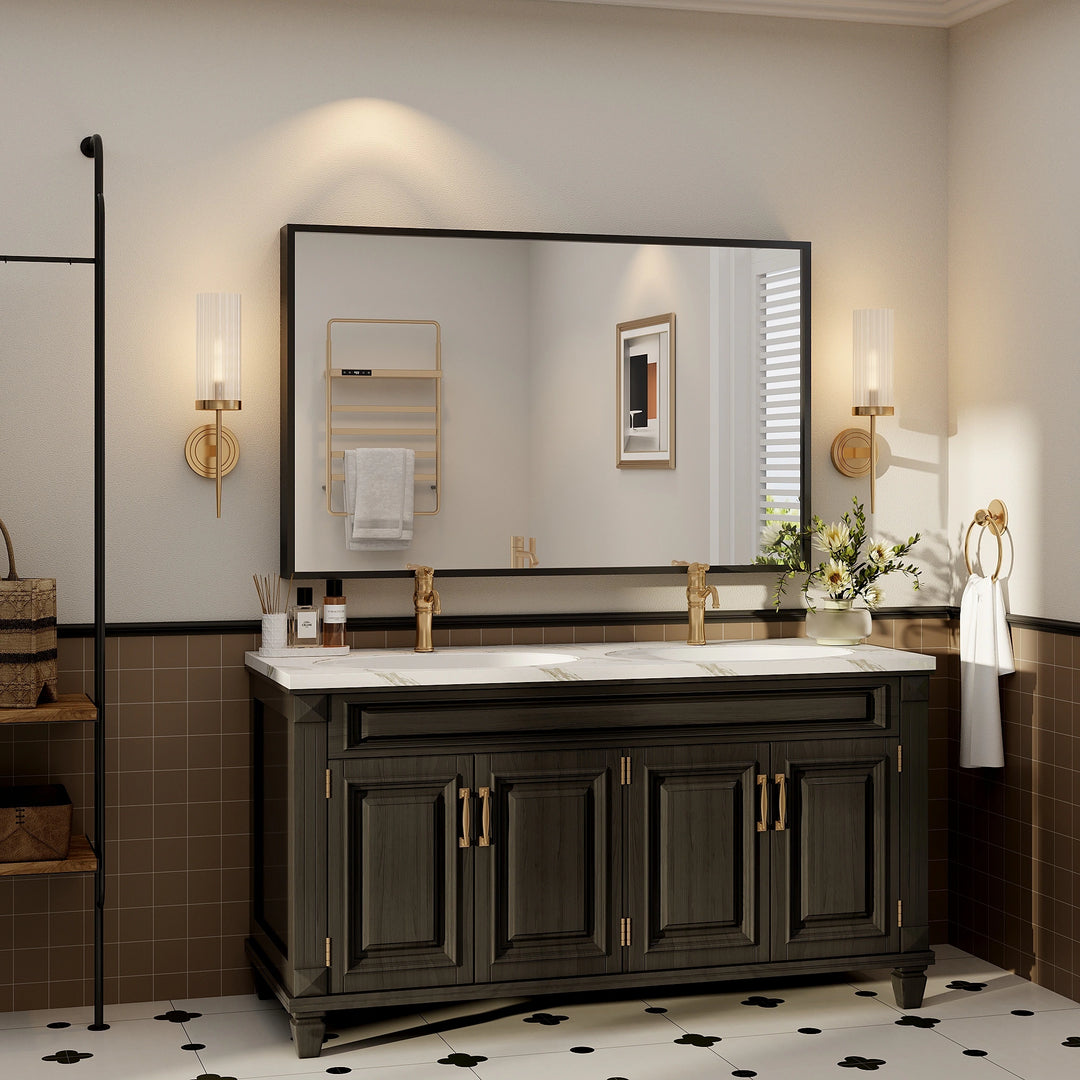 Modern Metal Framed French Cleat Mounted Wall Bathroom Vanity Mirror