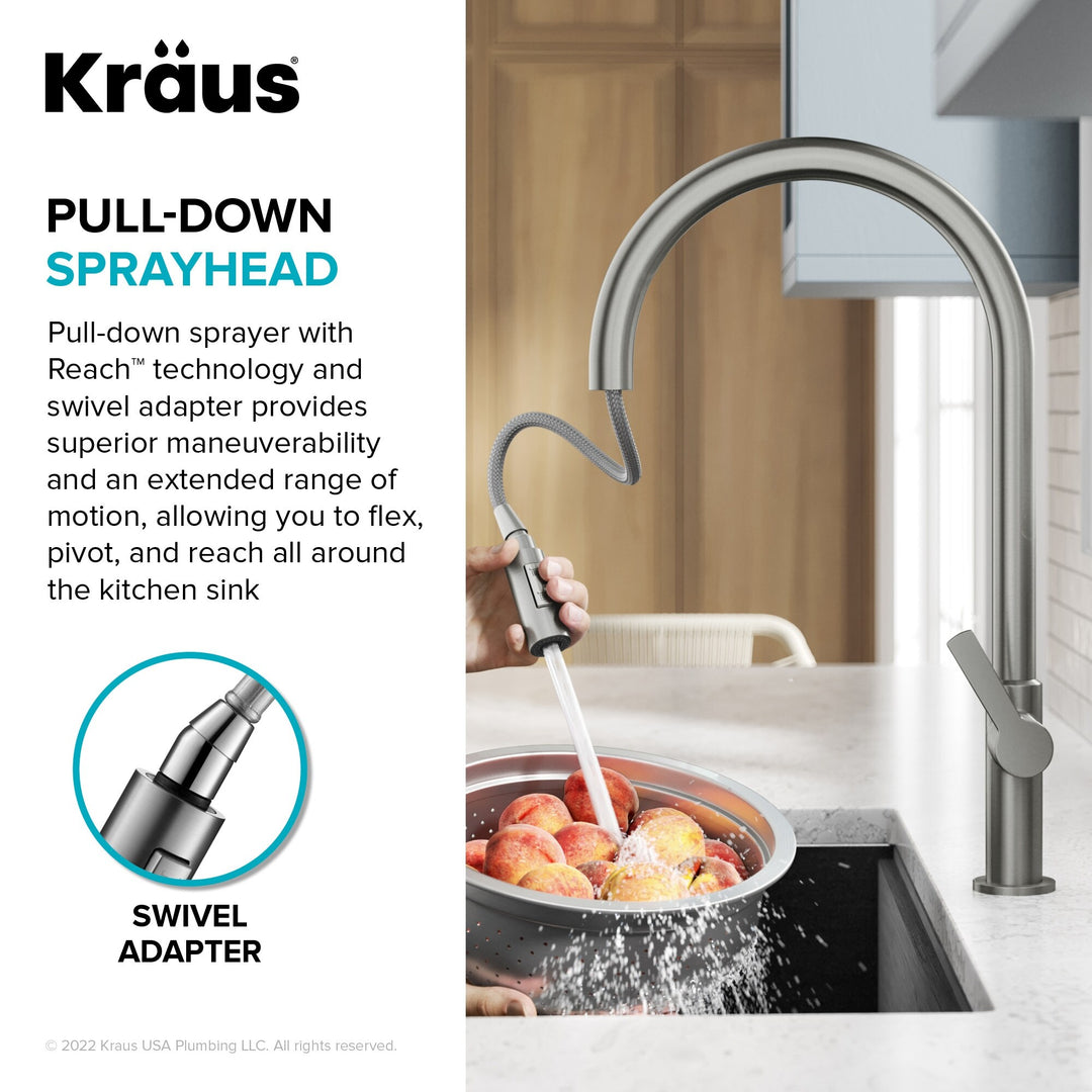 2-Function 1-Handle 1-Hole Pulldown Sprayer Brass Kitchen Faucet