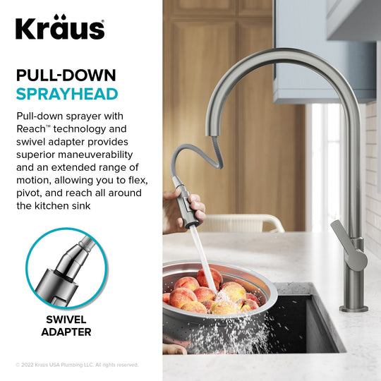 2-Function 1-Handle 1-Hole Pulldown Sprayer Brass Kitchen Faucet